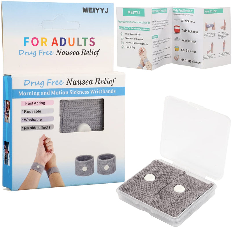 [Australia] - Motion Sickness Wristbands Natural Nausea Relief Bands for Adults Anti-Nausea Wristbands for Car Sea Sickness 1 Pair Grey 