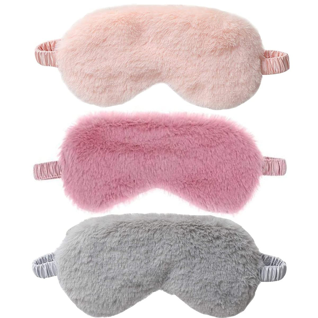 [Australia] - 3 Pcs Sleeping Masks for Women,Plush Blackout Sleep Eye Mask Soft Fluffy Sleep Mask Suitable for Women Men Kid Grey/Pink/Lotus Root Pink 