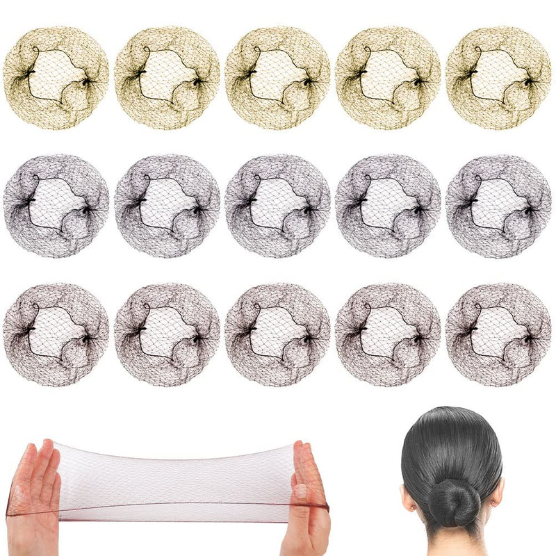 [Australia] - 30 Pcs Hair Nets for Women Buns, Elastic Hair Bun Nets Invisible Hairnets Edge Mesh Hair Bun Accessories for Ballet Gymnastics Black/Coffe/Glod 