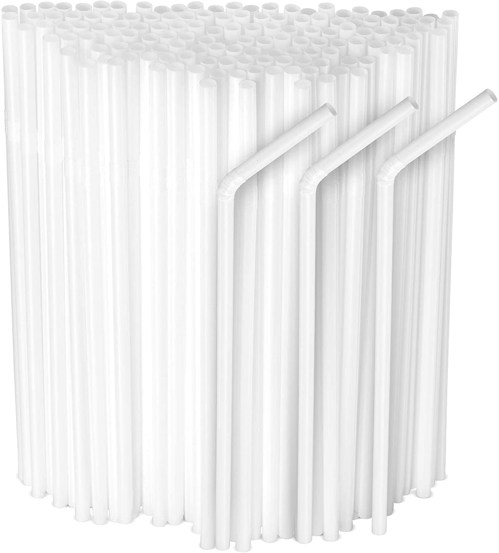 [Australia] - 200 PCS White Straws 100% Plant-Based Compostable Straws - 260mm Long Plasticless Biodegradable Flexible Drinking Straws - Durable for Hot & Cold Drinks 