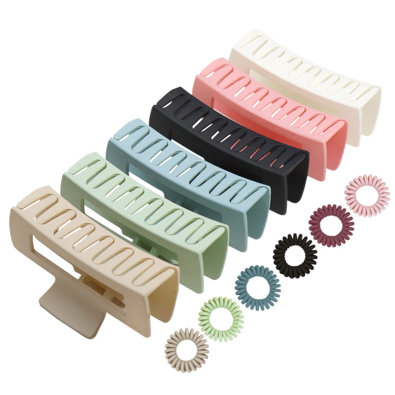 [Australia] - Kavya Hair Claw Clips Strong Hold Rectangle Hair Clip Matte Solid Color Hair Jaw Clamp Non-Slip Catch Hair Clips Jumbo Hair Styling Accessories for Women Girls Thick Hair(6 Colours) Set-1 