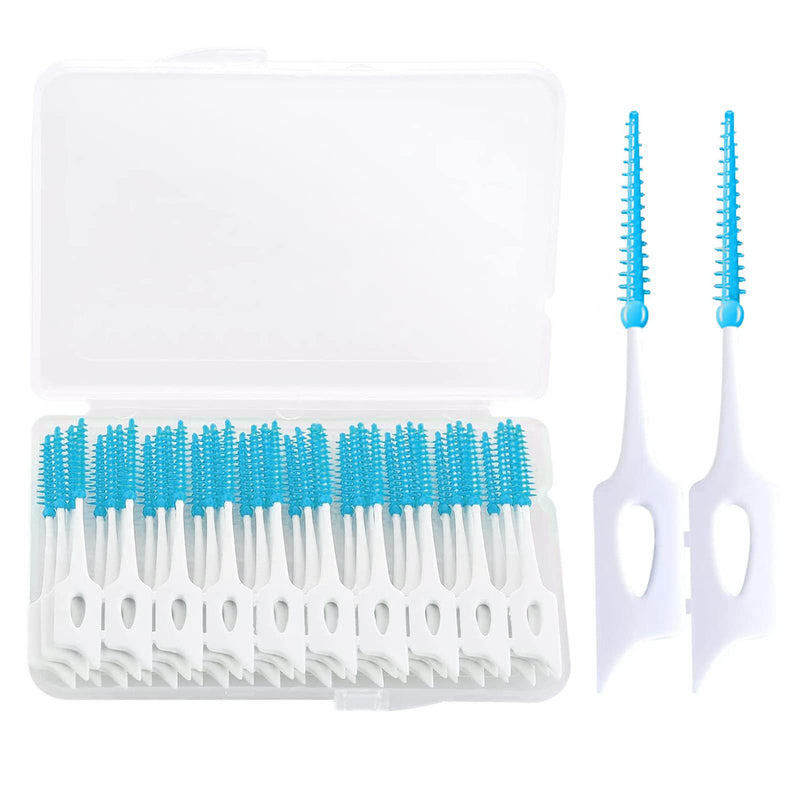 [Australia] - Dental Picks,40pcs Tooth Floss Picks Interdental Brush Flosser Sticks in Blue,Suitable for Daily Cleaning and Protecting Teeth,with Storage Case for Brush Tool 