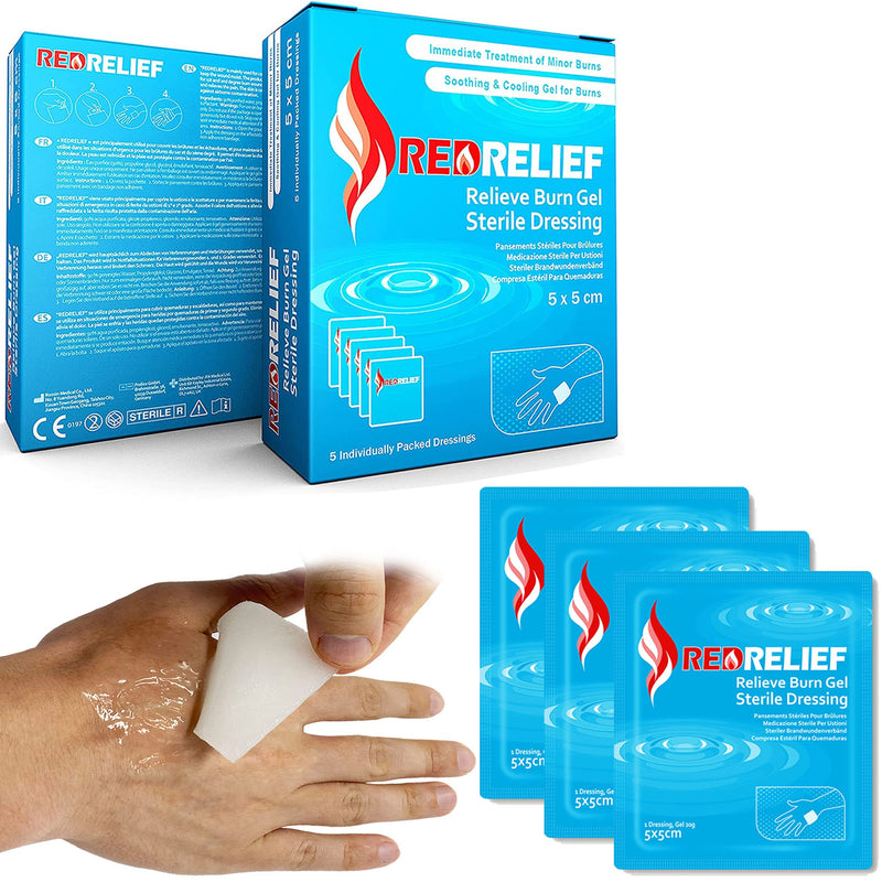 [Australia] - Pack of 5 RedRelief Emergency 5x5cm Burn Dressing - Cools, soothes and relieves Pain 