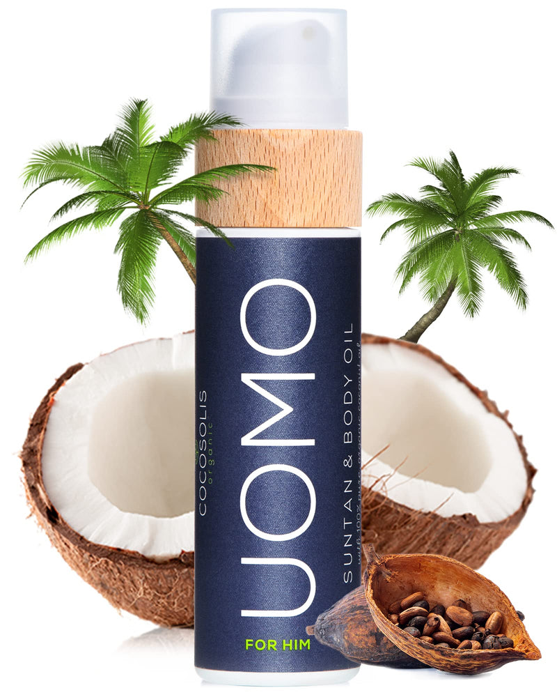 [Australia] - COCOSOLIS UOMO Tanning Accelerator for Men - Organic Tanning Oil with Vitamin E & Black Coconut Scent for a Fast Intensive Tan - Tanning Enhancer for a Rich Chocolate Tan (110 ml) 