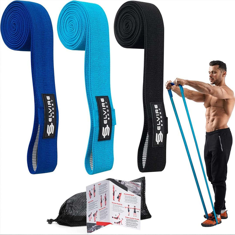 [Australia] - ELVIRE Fabric Resistance Bands for Working Out | Exercise Bands Resistance Bands Set of 3 | Booty Bands for Women Workout Bands Resistance Loops | Leg Bands for Working Out Glute Bands, Squat Bands Long Blue & Black 