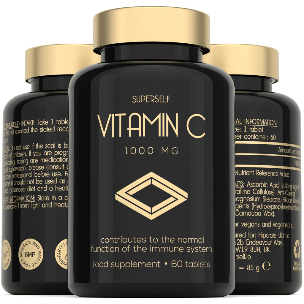 [Australia] - Vitamin C 1000mg Tablets - High Strength 60 Tablets - Vegan VIT C Supplement for Immune System Support - Ascorbic Acid - Made in The UK 