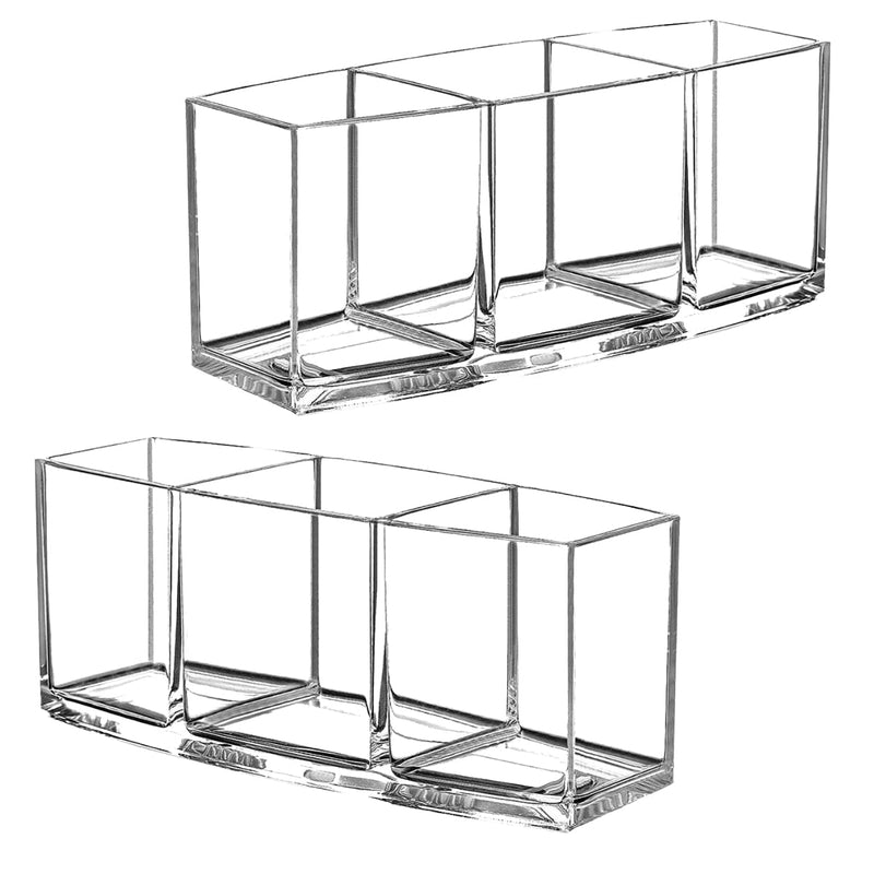 [Australia] - Makeup Brush Holder Organizer, 3 Slot Acrylic Makeup Brush Organiser, Eyeliners Display Holder for Comestic Organizing (2 Packs Clear) 2 Packs Clear 