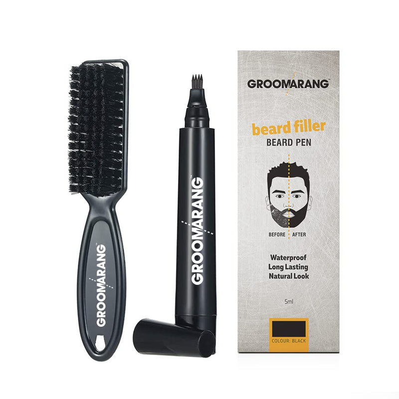 [Australia] - Beard Pen GROOMARANG® Beard Pencil Filler for Men - Natural Enhancer to Fill, Shape and Define - Black or Brown (Black) 