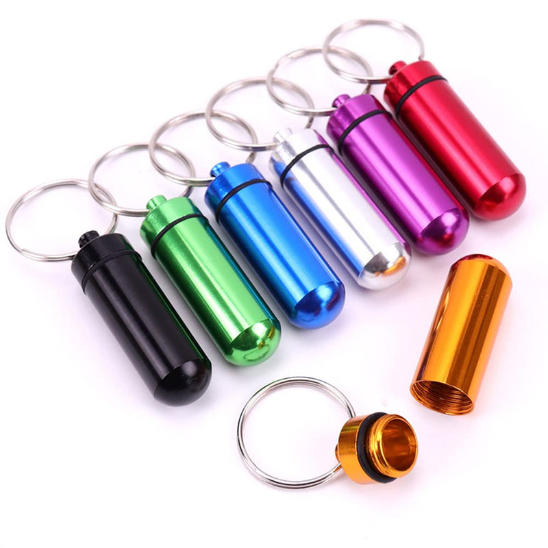 [Australia] - 7 Pcs Portable Mini Pill Boxes Waterproof Aluminum Alloy Pills Bottle 7 Colors in 7 Days Pill Holder Keychain Pill Container 
