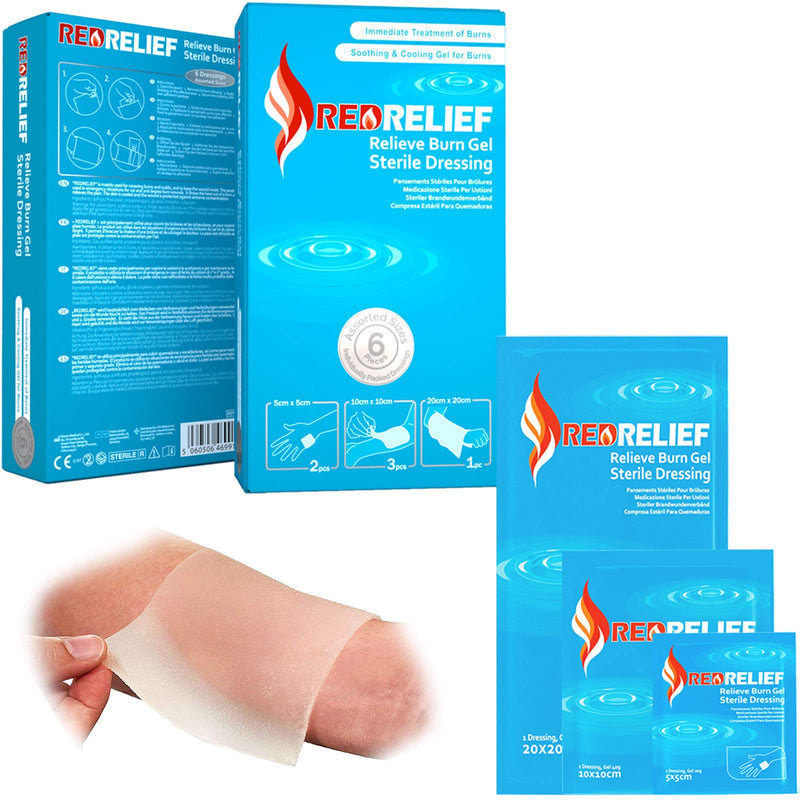 [Australia] - Pack of 6 RedRelief Emergency Assorted Burn Dressings - Cools, soothes and relieves Pain 
