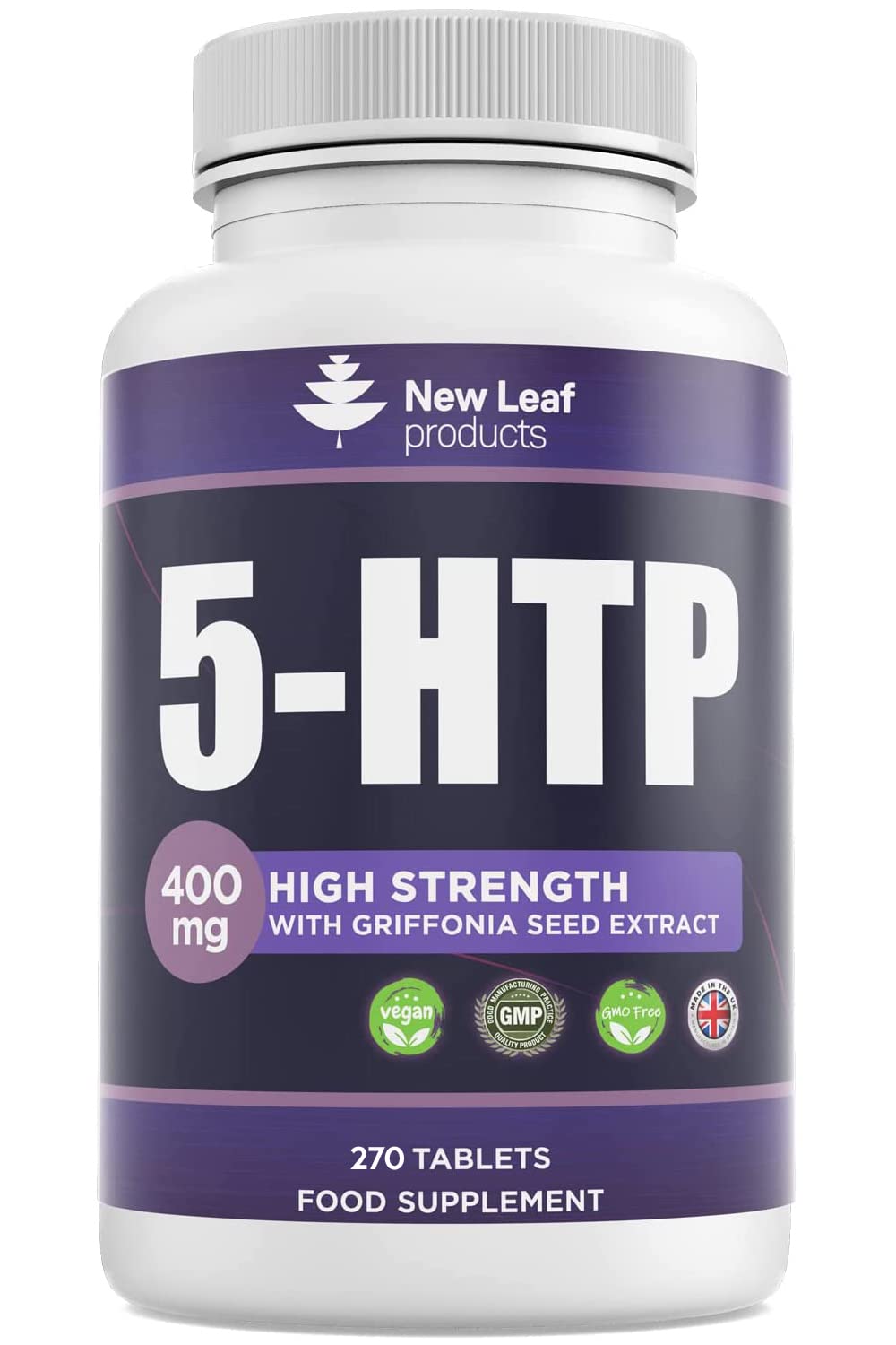[Australia] - 5HTP - 400mg, 270 Vegan Tablets 5 HTP High Strength Sleep Supplements Active Griffonia Seed Extract, Non-GMO, Gluten-Free, UK-Made by New Leaf 270 Count (Pack of 1) 