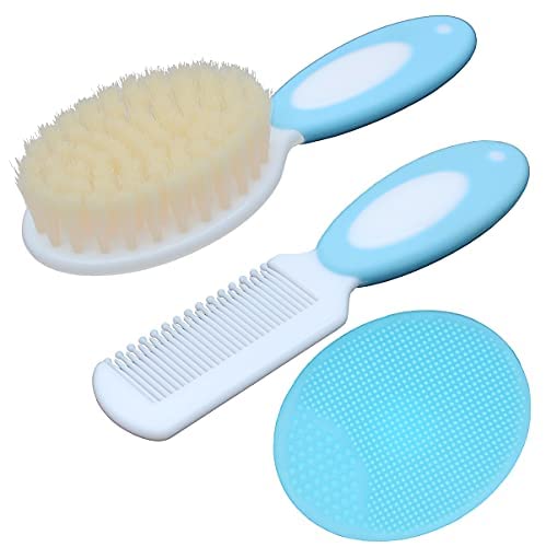 [Australia] - HUAYINGMEI Baby Girl Hair Brush Set Newborn-Natural Soft Goat Bristle-Perfect Baby Registration Gift (Blue) Blue 