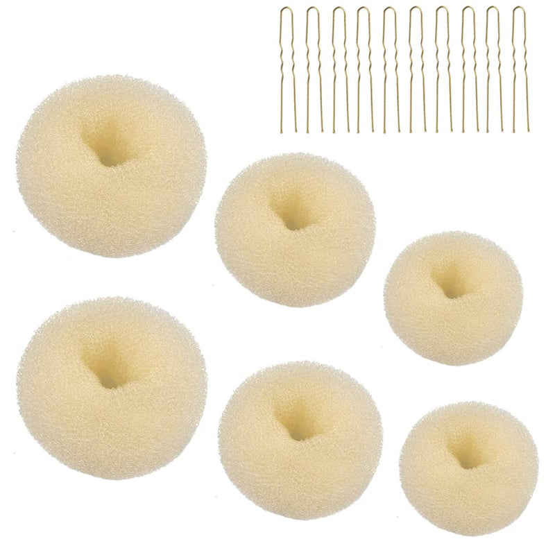 [Australia] - 6 Pcs Hair Donut Hair Doughnut Bun Doughnut Blonde Donut Bun Rings Bun Maker Set with 20 Pcs U-Shaped Hair Pins for Girls Kids and Women Bronze 