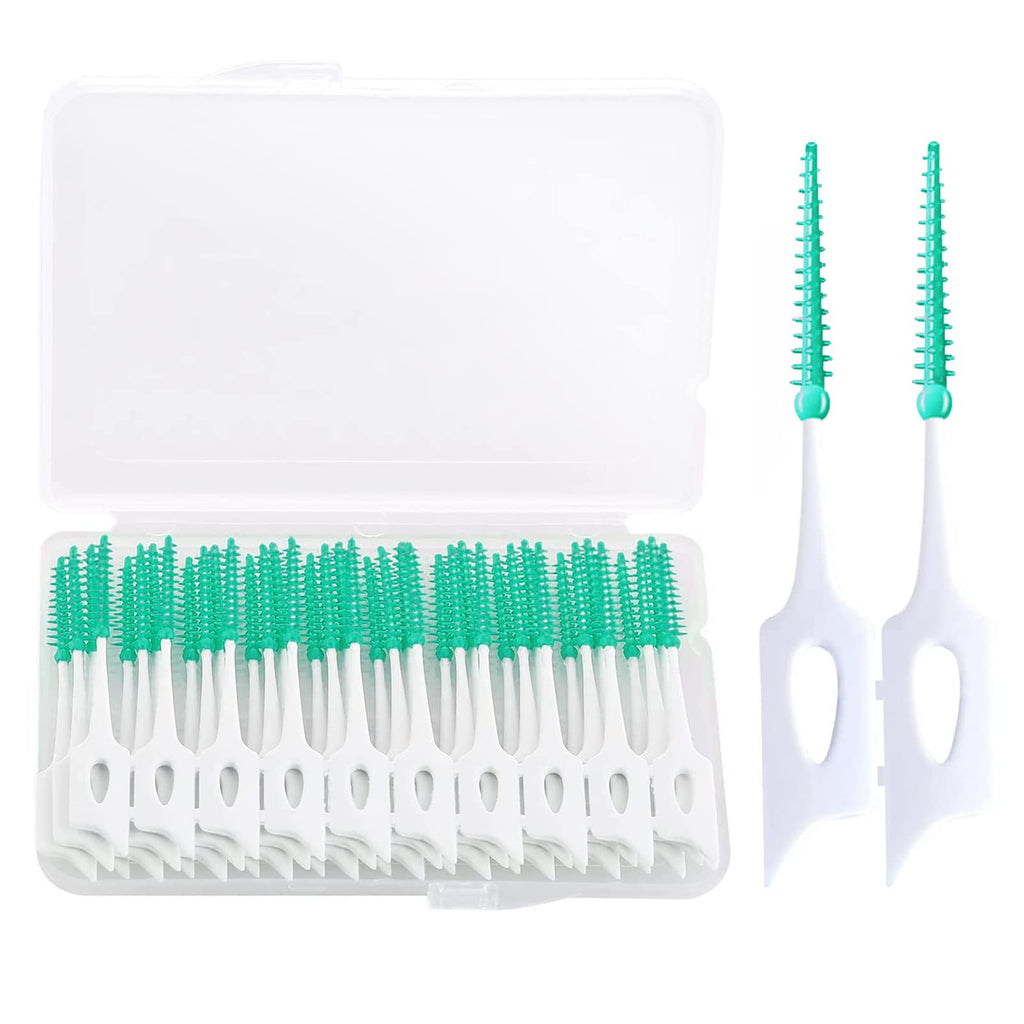 [Australia] - Dental Picks,40pcs Tooth Floss Picks Interdental Brush Flosser Sticks in Green,Suitable for Daily Cleaning and Protecting Teeth,with Storage Case for Brush Tool 