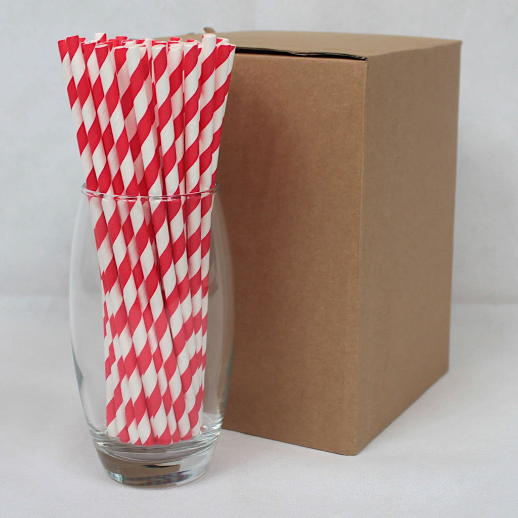 [Australia] - Bright Red Striped Paper Straws (6mm x 200mm) - Pack Size 500 - Biodegradable / Eco-Friendly / Highly Durable / Food Safe / Suitable for All Occasions 