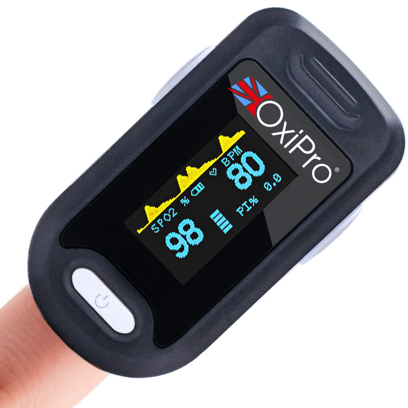 [Australia] - OxiPro 2 - NHS Supplied Pulse Oximeter - CE Approved Blood Oxygen Monitor - Finger Oxygen Saturation Monitor / SATS Monitor SpO2 for Adults and Child - Certified Medical Pulse-Oximeter 