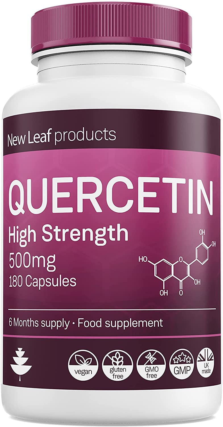 [Australia] - Quercetin 500mg High Strength Antioxidant Supplements (6 Months Supply) 180 Vegan Pure Quercetin Capsules Easy to Swallow - One A Day - Gluten Free & Non-GMO, Made in UK by New Leaf 