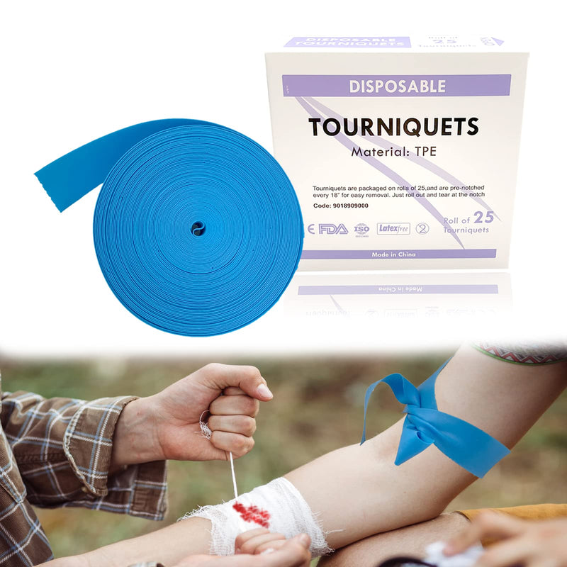 [Australia] - HXCH Outdoor Disposable Med Tourniquet - First Aid Survival Emergency Supplies, TPE, Latex Free, 18 inch Long, 25 Pcs/Roll 