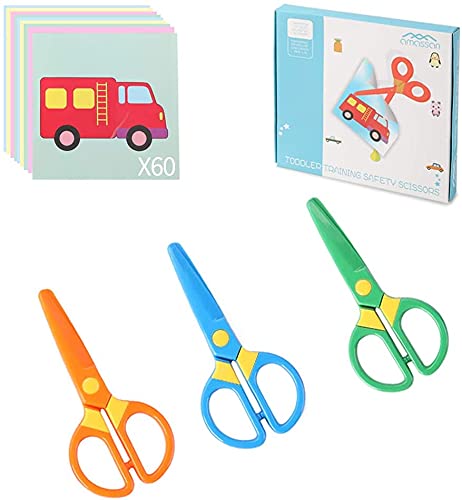 [Australia] - Plastic Safety Scissors, Toddlers Training Scissors, Pre-School Training Scissors and Offices Scissors (3pcs) Kids Paper-Cut (60 Sheets) 