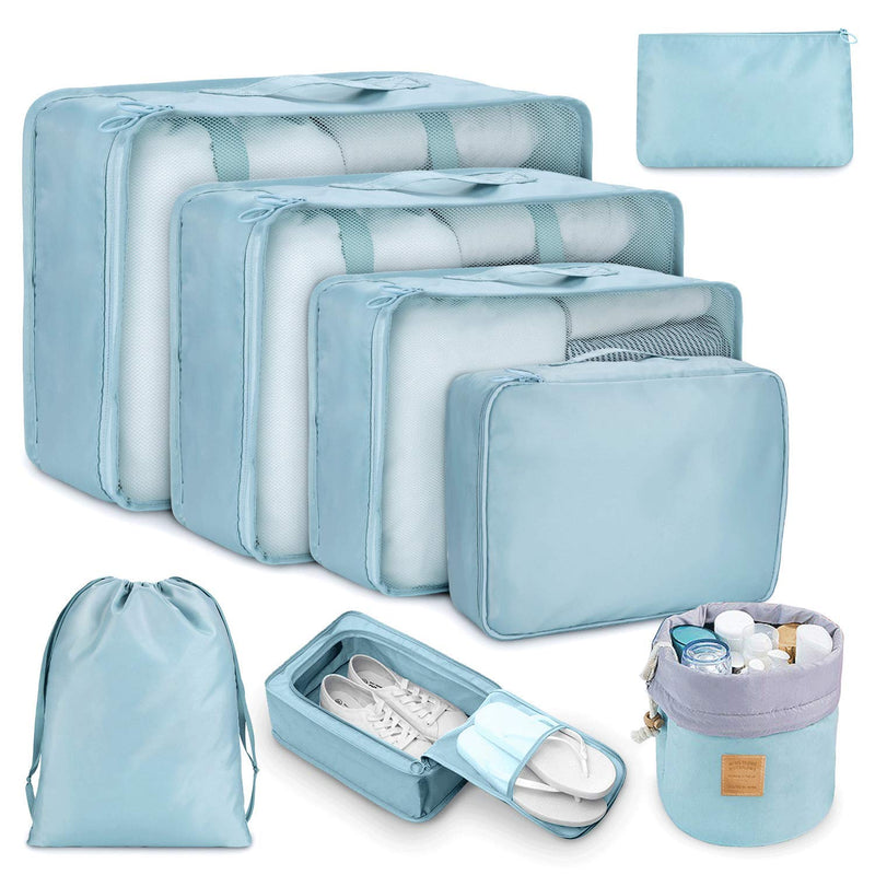 [Australia] - DIMJ 8 Pack Packing Cubes for Suitcase, Travel Luggage Organiser Set, Suitcase Organiser Bags for Clothes, Shoes, Cosmetics, Toiletries (Light Blue) Light Blue 