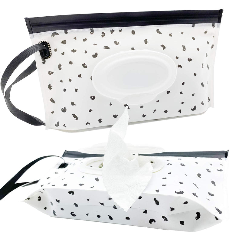 [Australia] - Portable Baby Wet Wipe Pouch Bags, Reusable & Refillable Wipes Dispenser, Eco Friendly & Lightweight Travel Wet Wipe Holder (2 Pack, Black Feather) 