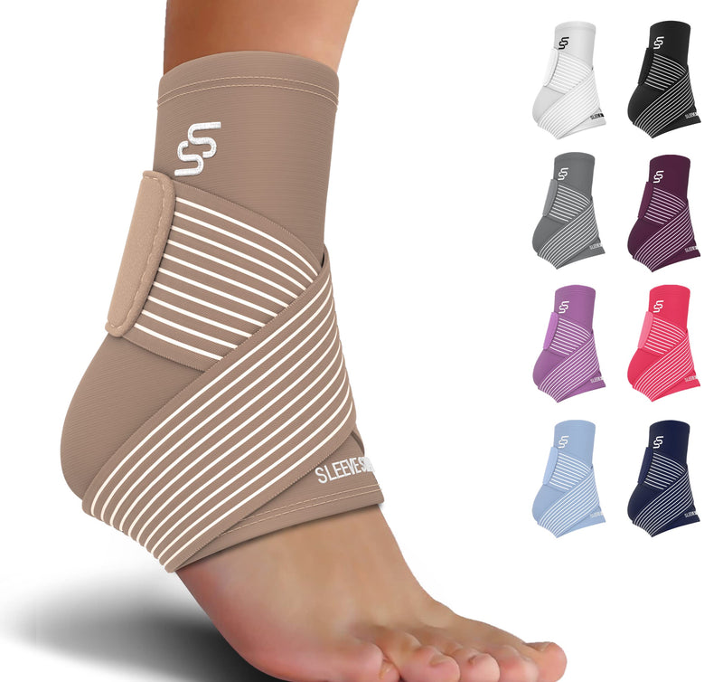 [Australia] - Sleeve Stars Ankle Brace Achilles Tendonitis Support, Foot & Plantar Fasciitis Support Strap, Heel & Tendon Bandage Pain Relief, Ankle Tape & Compression Wrap Sleeve for Men & Women 1 Beige 