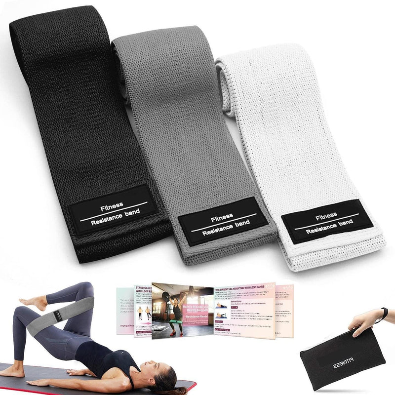 [Australia] - Set of 3 - UNISEX Fabric Loop Hip Resistance Bands - Non Slip Workout Exercise Bands - Ideal for Butt Booty Glutes Legs Hips Squats Strength Training Rehab Black 
