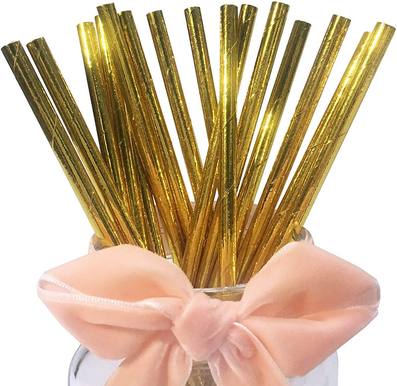 [Australia] - YiYi Nature Daily Gold Foil Paper Straws, Metallic Shining Biodegradable Straws for Drinking, Party, Wedding, 7.75 Inch Pack of 100 (YY-417) 