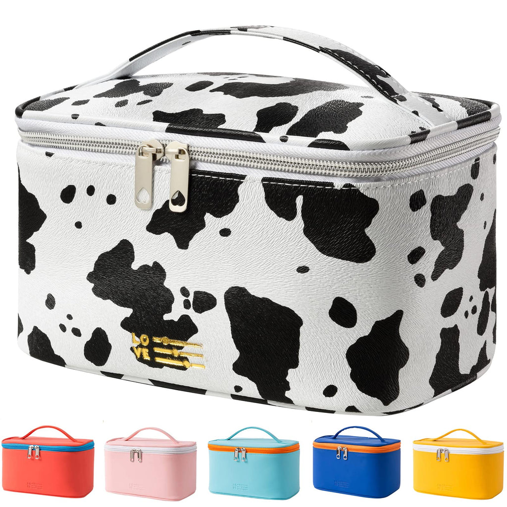 [Australia] - Makeup Bag Portable Travel Cosmetic Bag for Women, Beauty Zipper Makeup Organizer Bag with Inner Pouch PU Leather Washable Waterproof (Cow Print) 001-cow Print 