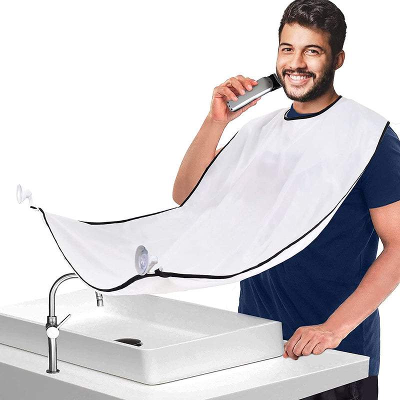 [Australia] - Shaving Bib Beard Bib Apron Beard Shaping Tool Beard Hair Clippings Catcher Trimming Accessories with Suction Cups Hair Nylon Beard Trimming Perfect Grooming Gift for Men Father Husband 