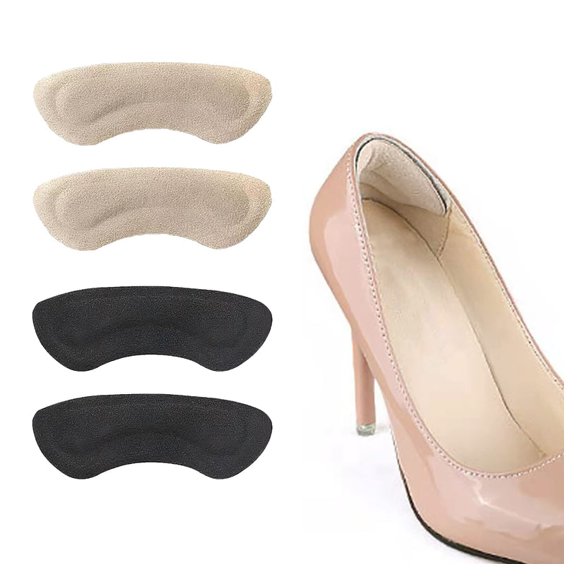 [Australia] - Heel Grips, Heel Cushion Pads for Loose Shoes, 4 Pairs Heel Protectors, Heel Inserts Grips Liners for Women Men Shoes Too Big Black & Skin 