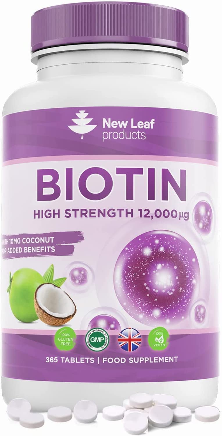 [Australia] - Biotin Hair Growth Supplement Biotin Tablets 12000mcg (1 Year Value Supply) Enriched with Coconut Oil, High Strength Hair, Skin and Nails Beauty Vitamins for Women & Men One A Day Vegan, UK Made 365 Count (Pack of 1) 