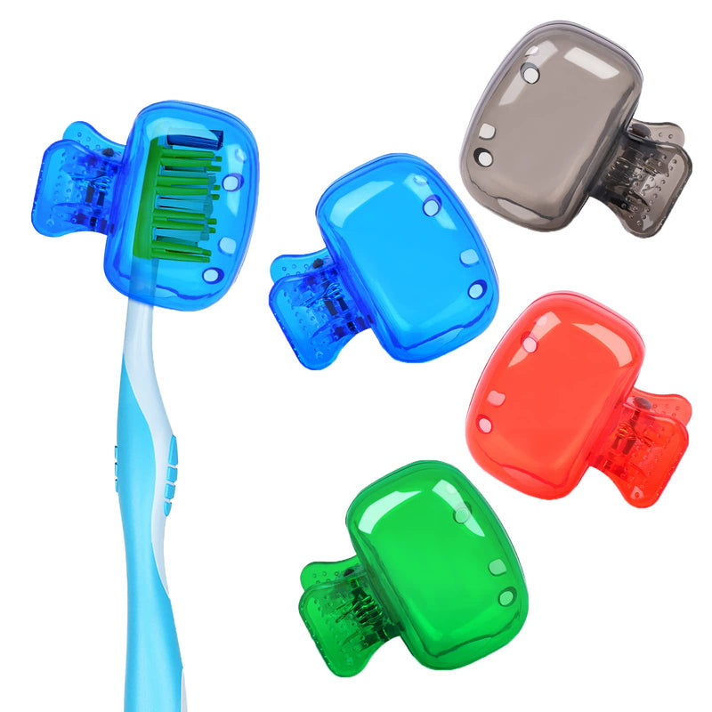 [Australia] - Fowecelt Toothbrush Covers Head Cap - 4Pcs Toothbrush Cover for Traveling, Electric Toothbrush Head Cover for Bathroom, Toothbrush Cap for Family, Toothbrush Clip Cover for Camping Hiking Blue 
