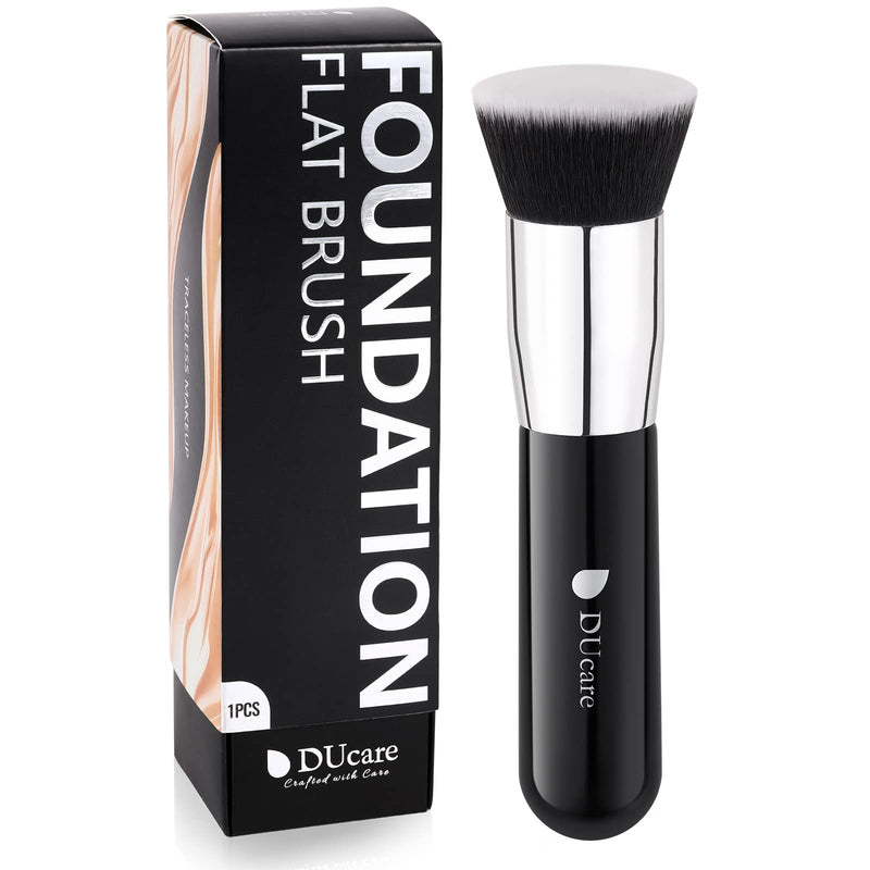 [Australia] - DUcare Foundation Kabuki Brush- Flat Top Big Makeup Brushes Perfect For Liquid Blending Tanning Cream or Flawless Powder Cosmetics - Buffing, Stippling, Concealer, Fake Tan Body Lotion(Black) Black Foundation Brush 