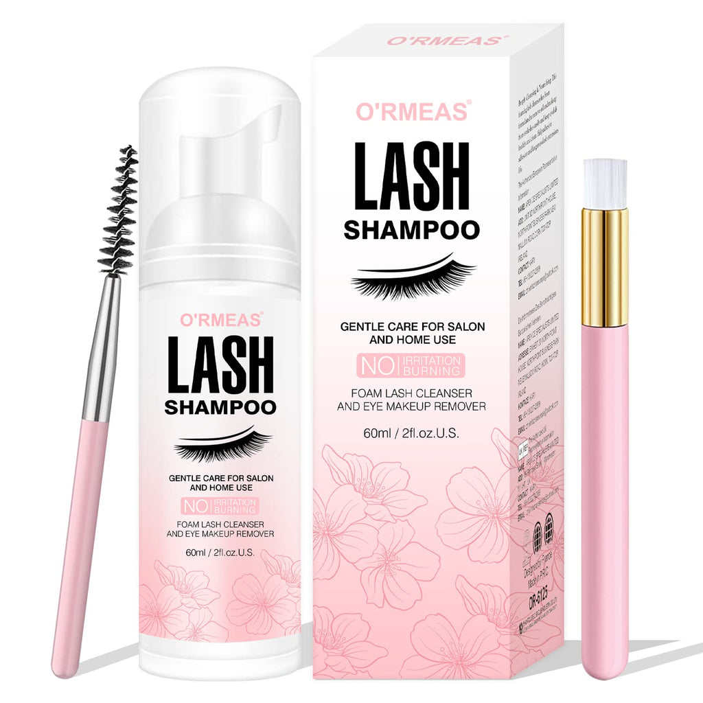 [Australia] - Lash Shampoo for Eyelash 60ML + Brush & Mascara Wand Eyelid Foaming Cleansing, Extension Cleanser Remover,Makeup Remover,Salon and Home Use 