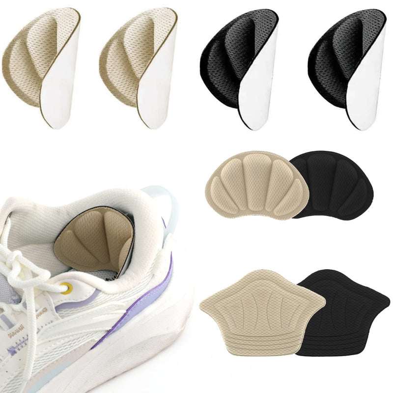 [Australia] - Heel Cushion Pads - Vaktop 4 Pairs Heel Grips, Self-Adhesive Heel Cushion Inserts, Anti-Slip Heel Pads - Sport Shoes Heel Blister Protectors for Women and Men(Black & Beige) 