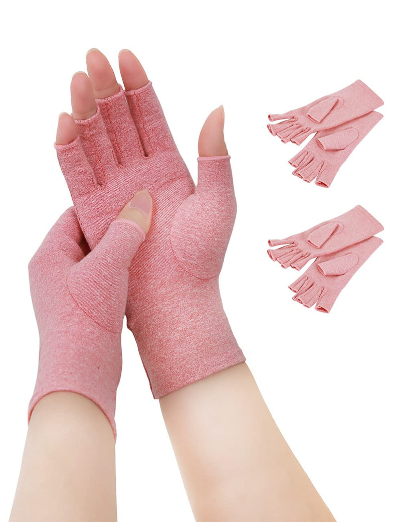 [Australia] - AovYoo 2 Pairs Fingerless Arthritis Compression Gloves Raynauds Gloves Rheumatoid Osteoarthritis Wrist Supports -Hand Pain Relief (L, Pink) L 