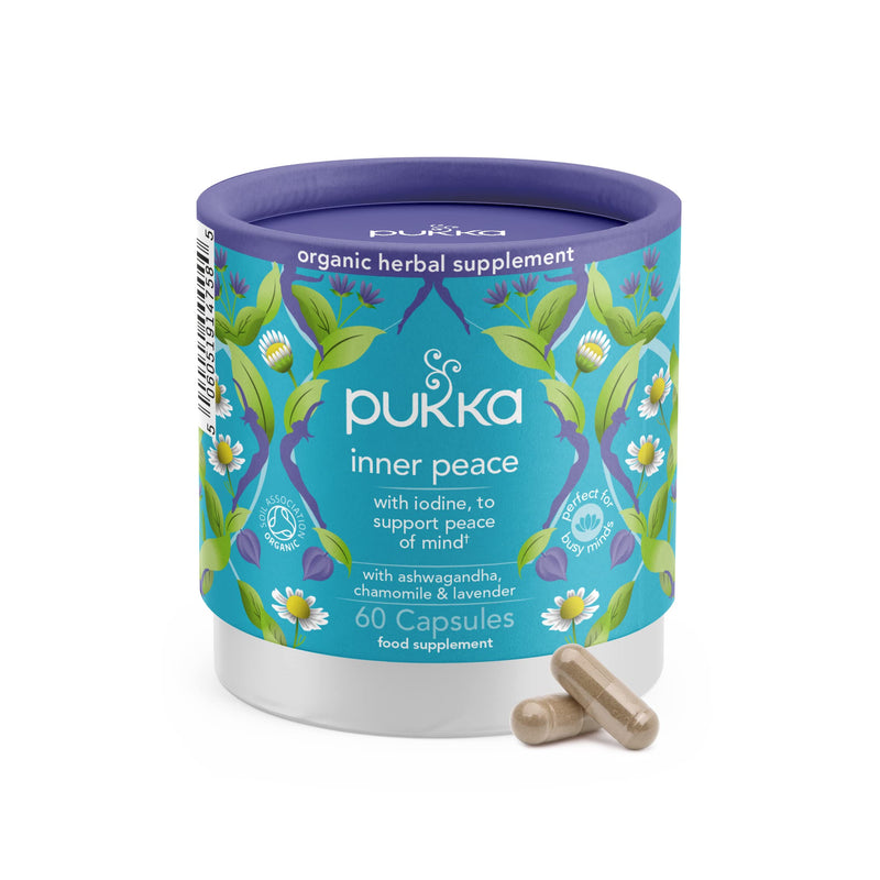 [Australia] - Pukka Herbs | Inner Peace Organic Herbal Supplement | Ashwagandha, Chamomile and Lavender | Perfect For Calming | Contains Iodine | 60 Capsules | 1 Month Supply 