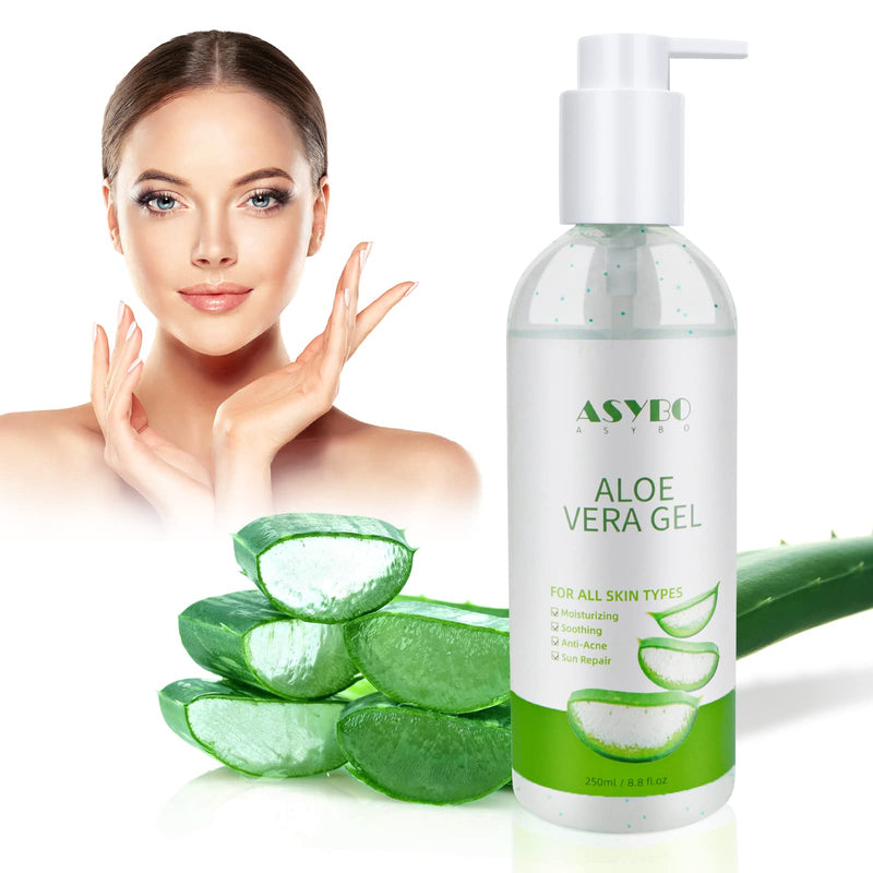 [Australia] - ASYBO Aloe Vera Gel, 100% Natural Pure Aloe Vera Hydrating Facial Moisturizer, Soothing & Moisturizing, After Sun Care, Reduce Acne, Repair Scars, Suitable for All Skin Types, 250ml / 8.8 fl oz 