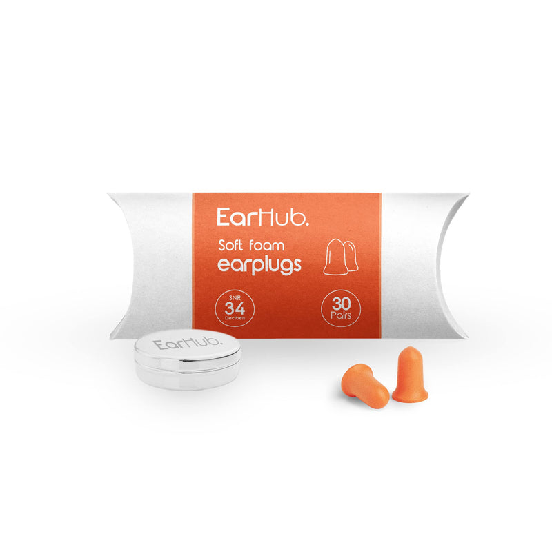 [Australia] - EarHub Premium Soft Foam Orange Earplugs 30 Pairs. Hearing Protection 34dB. Ear Plugs Best Used for Sleep. Also Used for Travel, Work, Study & Concerts 