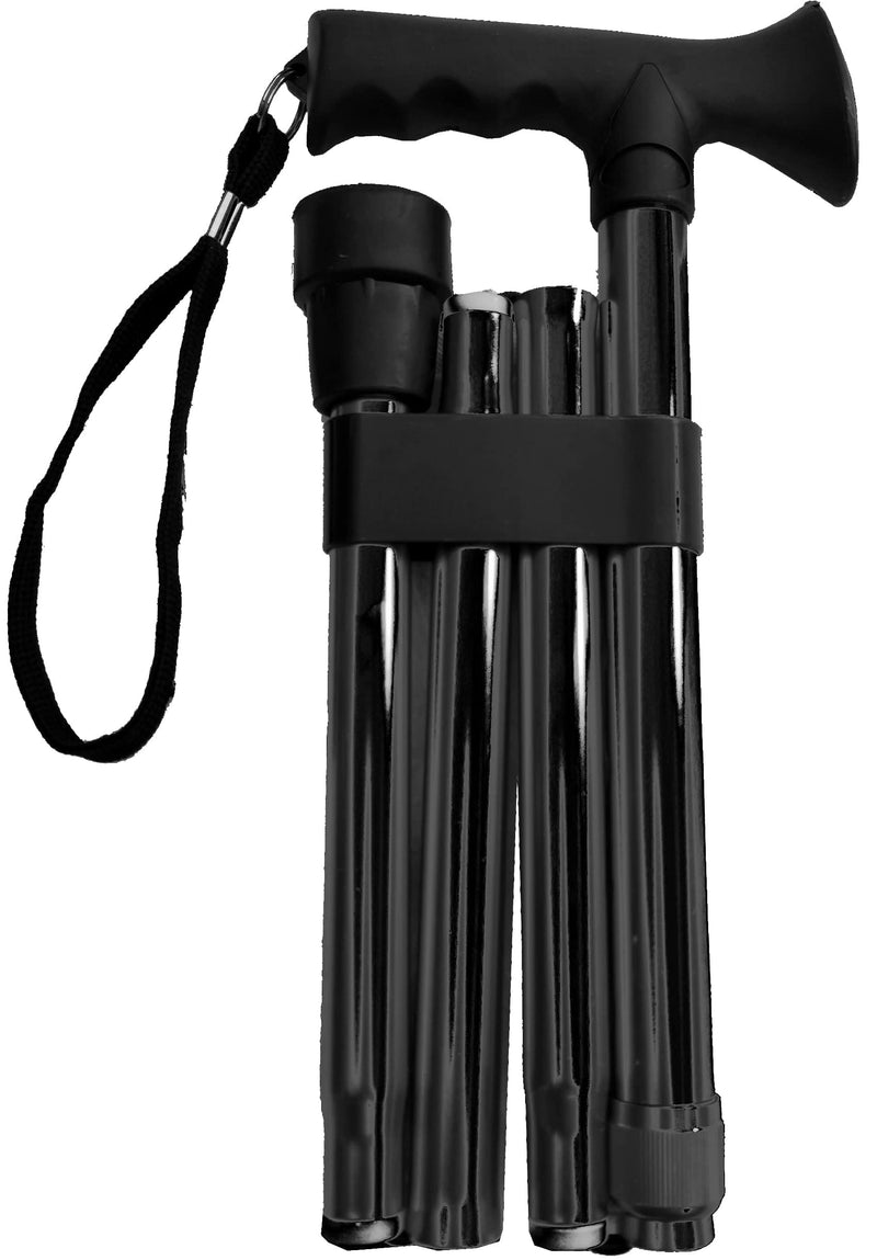[Australia] - Deluxe 4-Part Folding Adjustable Aluminium Metallic Compact Walking Stick Cane for Men, Ladies and Women with Soft Grip Gel Handle – 33.5” – 37.5” Black 