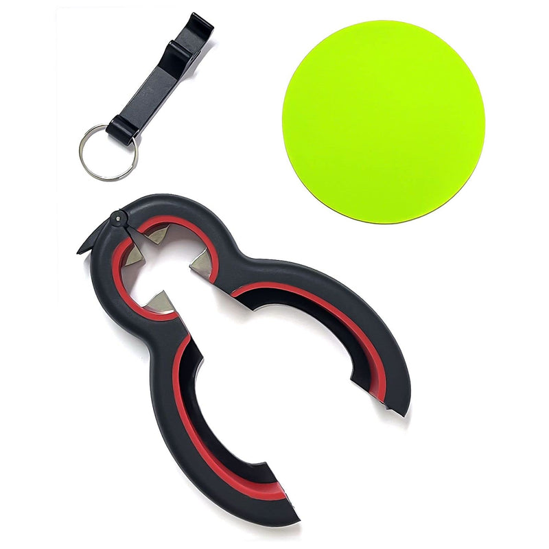 [Australia] - 6 in 1 Multi Opener, "8" Shape All in One Bottle Opener, Can, Soda, and Jar Openers + Bottle Opener Keyring Key Chain + Green Rubber Jar Gripper Pads 