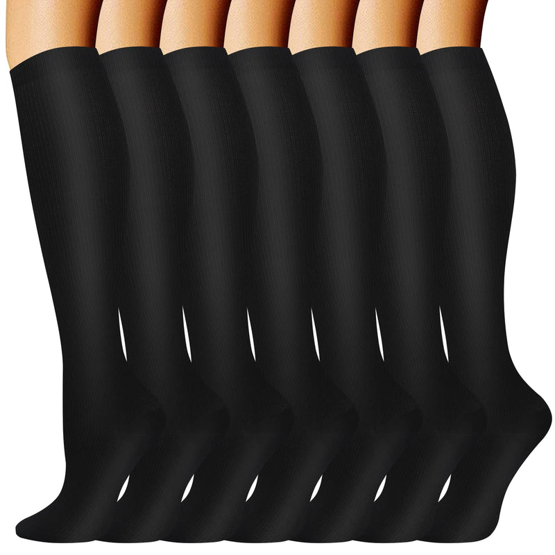 [Australia] - Odtmger Compression Socks（7 Pair for Women & Men Circulation 20-30mmhg Knee High Sock is Best Support for Athletic Running,Cycling S-M Black 
