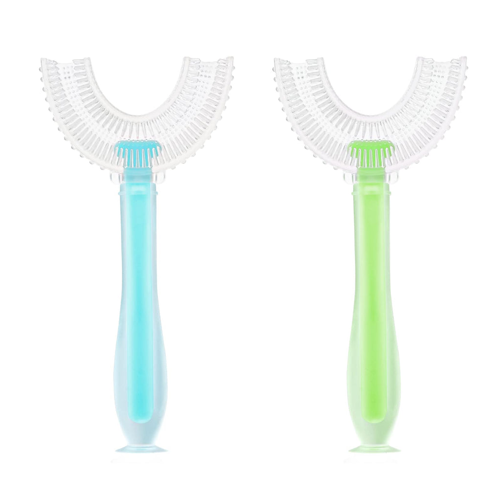 [Australia] - Vicloon U Shaped Toothbrush, Set of 2 U Shaped Manual Toothbrush with Soft Silicone Brush Head for Children Boys and Girls Blue Green(7-12 Years) Blue+green 
