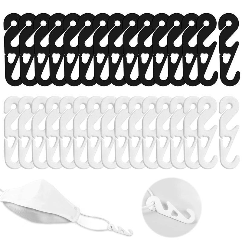 [Australia] - 30Pcs Mask Ear Hooks, 3 Position Adjustable Ear Clips, Mask Extension Hooks for Ear Pain Relief, Earmuffs for Adults and Children, Black, White 