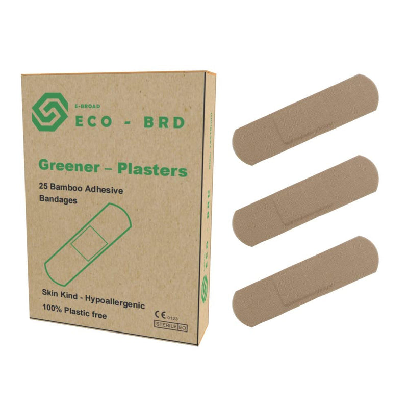 [Australia] - Greener Plasters 100% Plastic Free - Bamboo Hypoallergenic Latex Free Medical Plasters - 25 Sticky plasters per Box - Ocean Safe and Zero Waste 