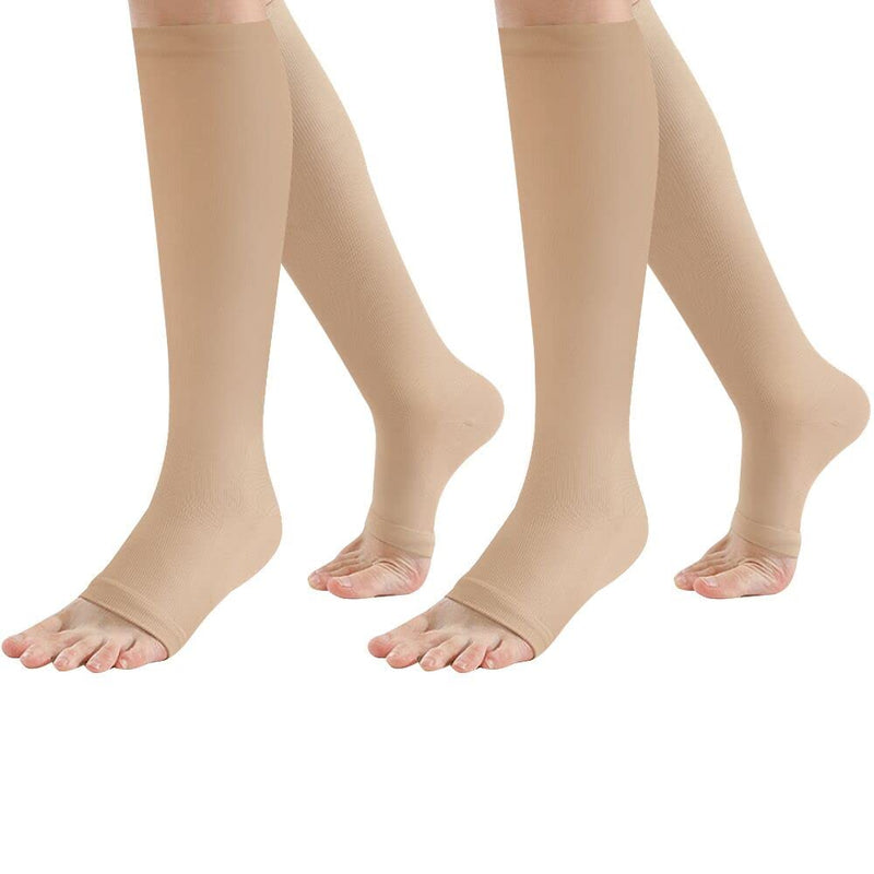 [Australia] - 2 Pair Compression Socks Plantar Fasciitis Socks Arch Support Foot Socks Skin Protection High Support Stockings for Men Women (L/XL, Beige) L-XL 