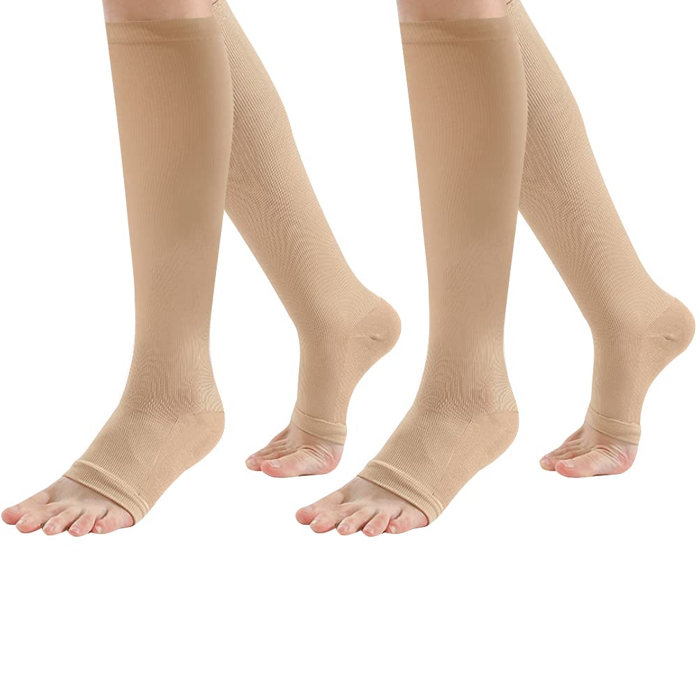 [Australia] - 2 Pair Compression Socks Plantar Fasciitis Socks Arch Support Foot Socks Skin Protection High Support Stockings for Men Women (S/M, Beige) S-M 
