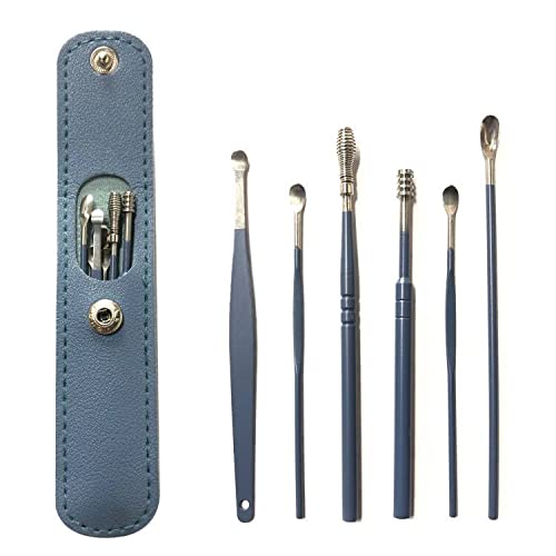 [Australia] - Ear Wax Remover,6 Pcs Premium Stainless Steel Ear Wax Removal Kit Ear Curette Ear Cleaner Tools for Children and Adult Earwax Removal Kit Cleaning Kit with Portable Bag (blue) blue 