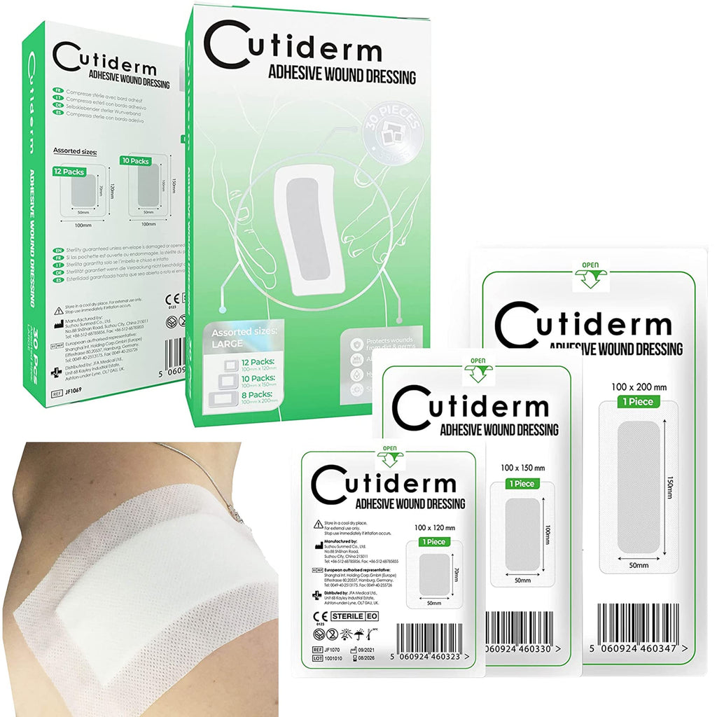 [Australia] - Pack of 30 Large Cutiderm Assorted Adhesive Sterile Wound Dressings Suitable for cuts and grazes, Diabetic Leg ulcers, venous Leg ulcers, Small Pressure sores 